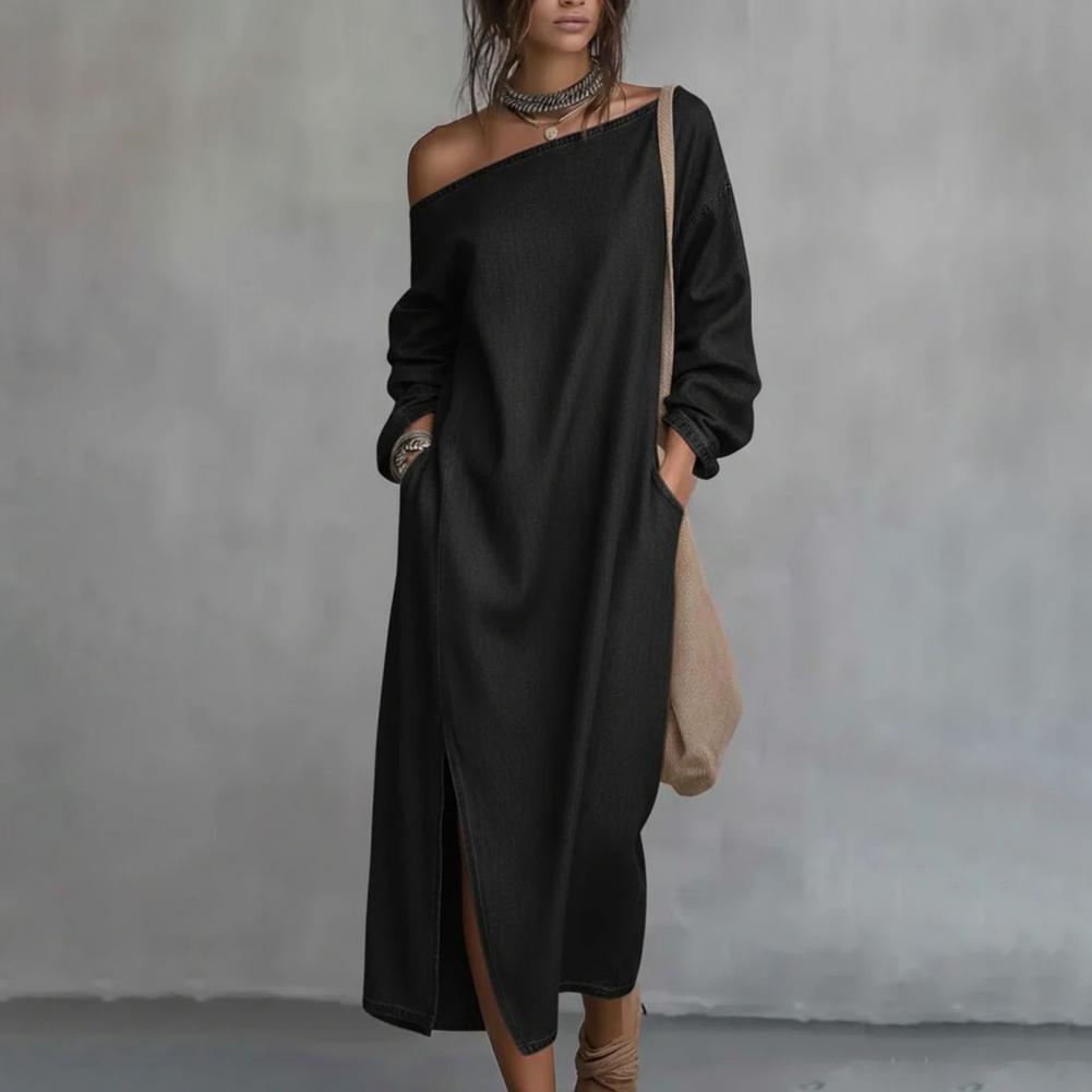Linen Dress Wrap - Vestido Maxi Feminino de Um Ombro