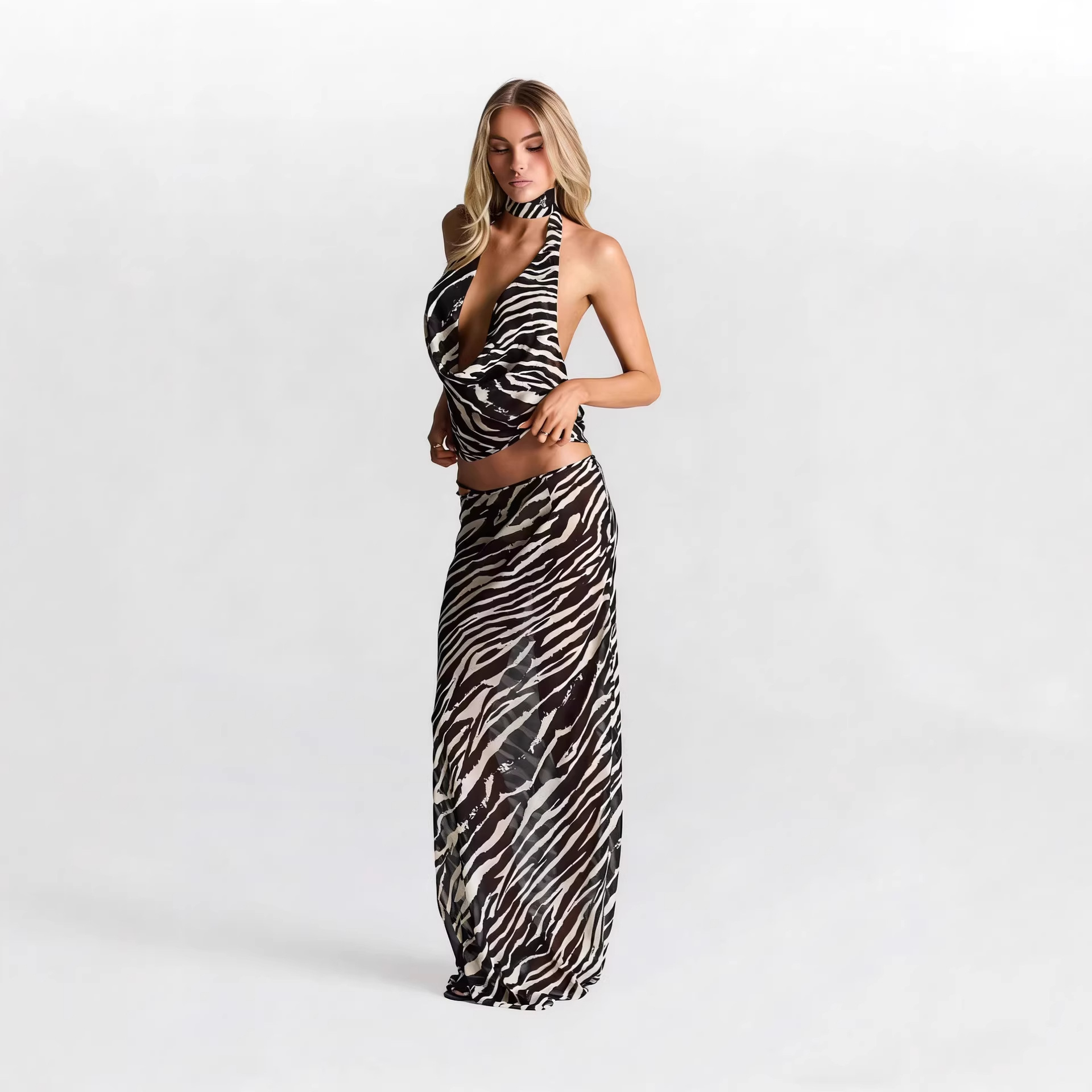 Conjunto de 2 Peças com Estamp - Maxi Dress Halter avaliação e preço